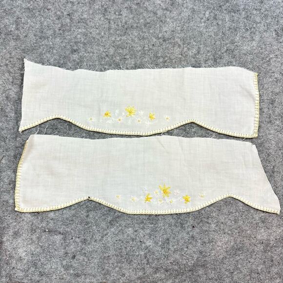 Set of 2 Vintage Linen Scrap Pieces Remainders Yellow Floral Embroidery Edges - Picture 3 of 5